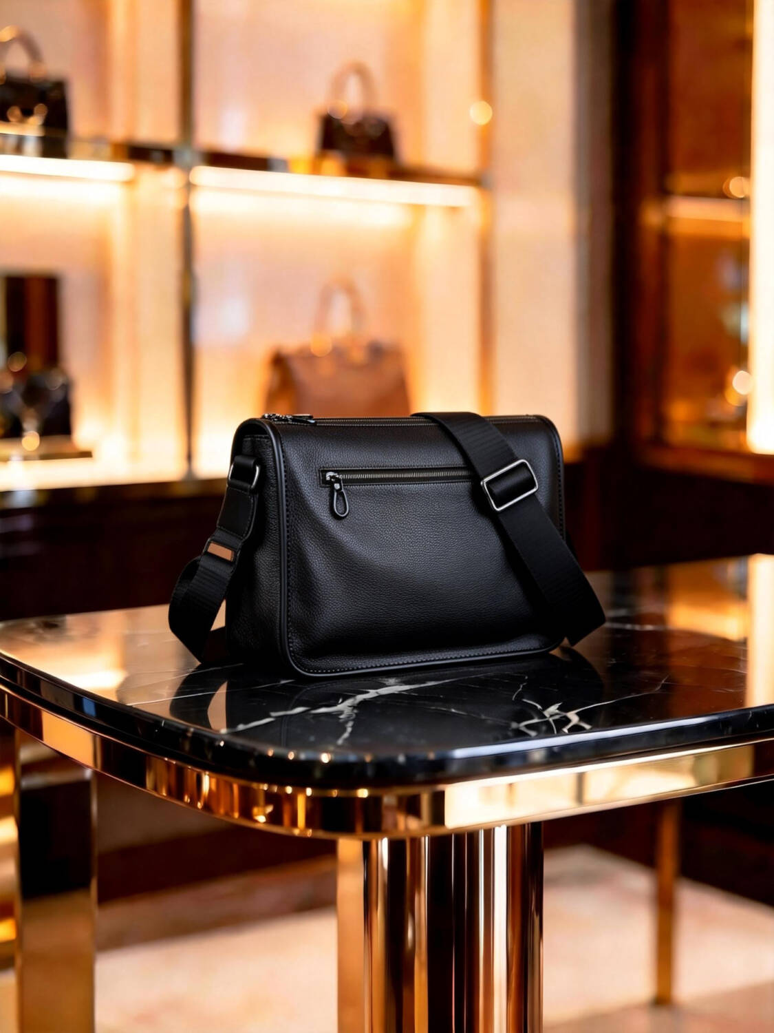Minimal Flap Square Crossbody Bag Grain Soft Leather Adjustable Wide Strap Unisex Commute Bag - Image 4
