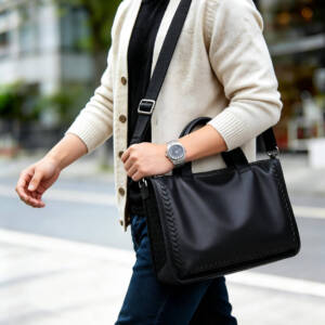 Hand Woven Side Tote Bag Grain Soft Leather Handbag With Strap Hook Large Commute Bag - Image 2