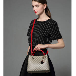 Vintage Printed Tote Bag, Burgundy Trim Dual-use Shoulder Crossbody Purse for Women - Image 4